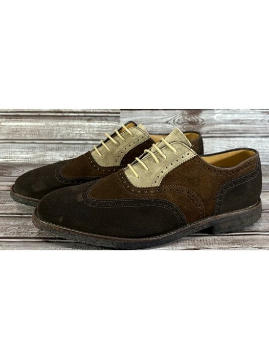 Peal Co X Brooks Brothers Suede Wingtip Oxford Shoes Sz 12 D tricolor England